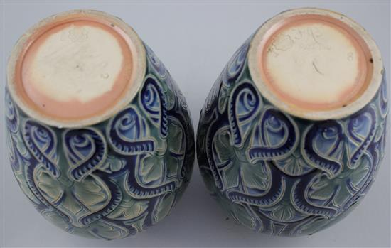 A pair of Doulton Lambeth stoneware ovoid vases, by Frank A. Butler, 1884, 22cm